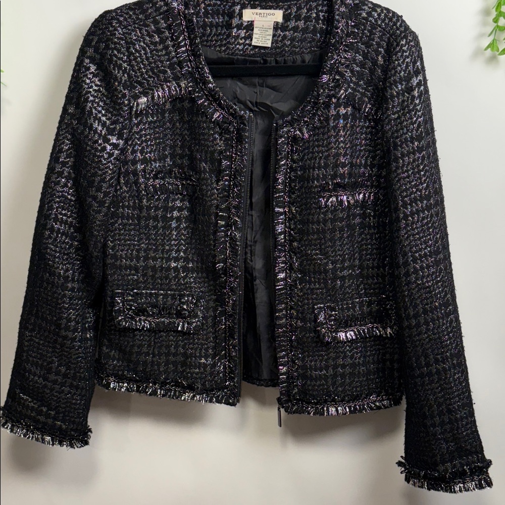Vertigo Paris Elegant Black and Silver Blazer